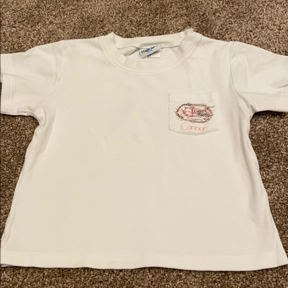 Boys white short sleeve shirt baseball design